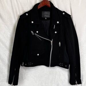 Blanknyc Moto Style Jacket Black Cotton Crepe Women Size L Goth Punk Crueltyfree
